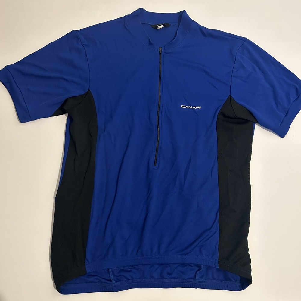 Canari Cycle Jersey Mens XL Blue Black Shirt Half Zip Up Short Sleeve